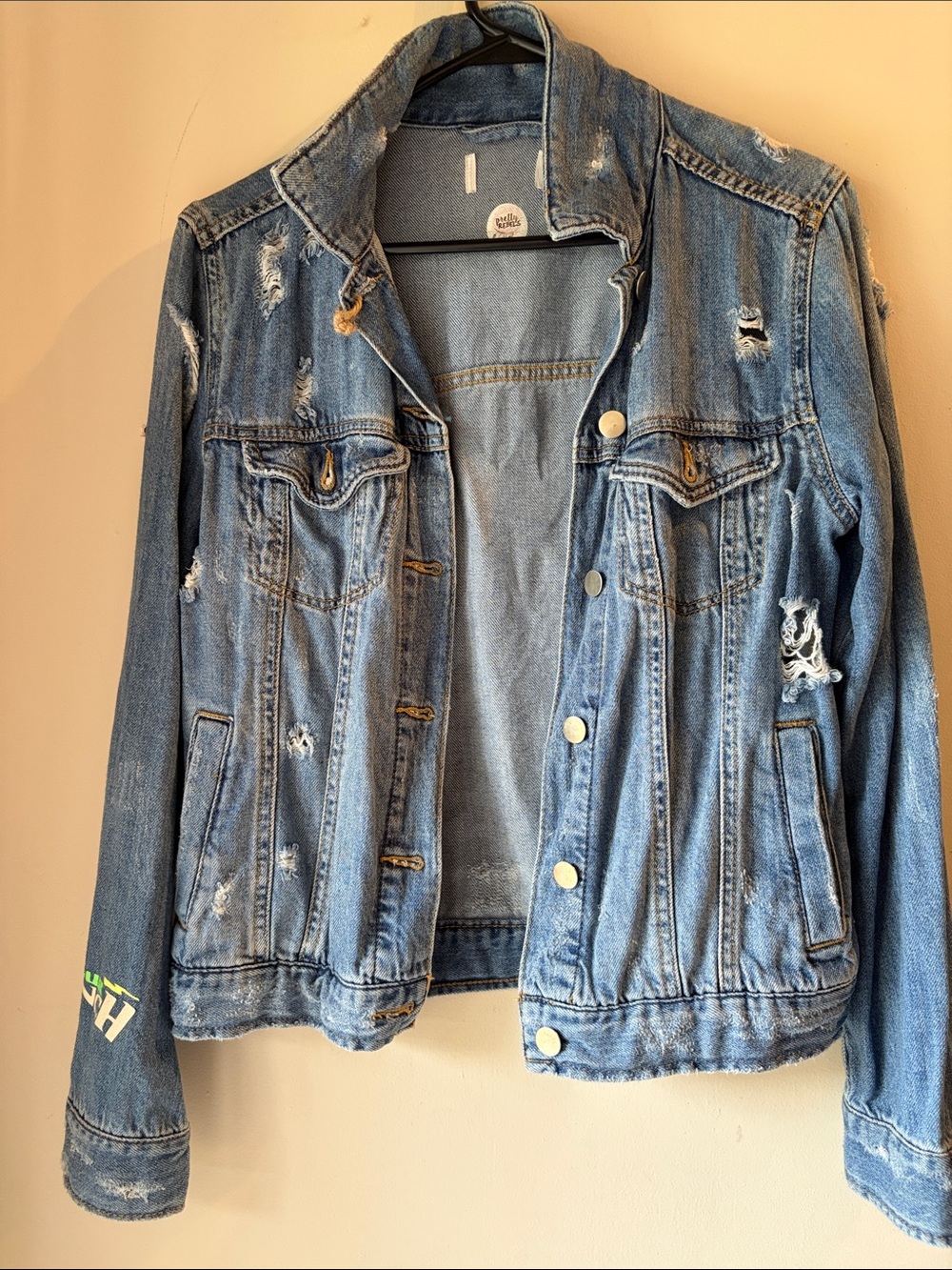Light Blue Distressed Denim Jacket - Women's Casual Jean Jacket